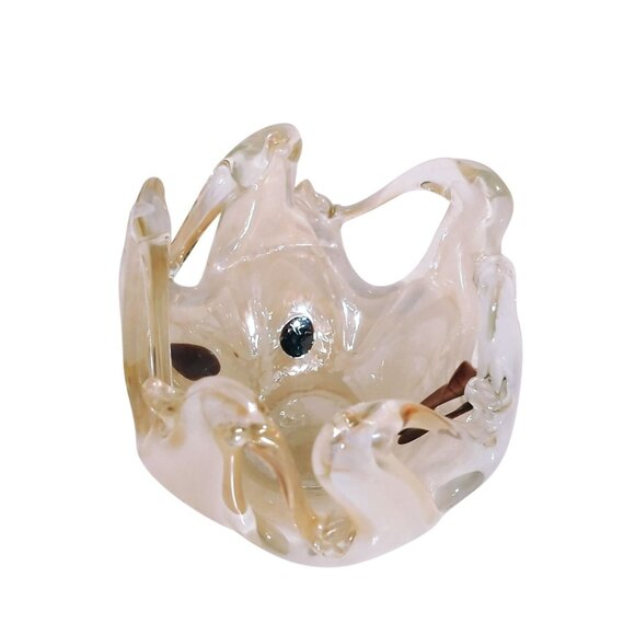 Mid-Century Hand-Blown Art Glass Bowl Wavy Handkerchief Rim Amber Murano-Style - Picture 4 of 5